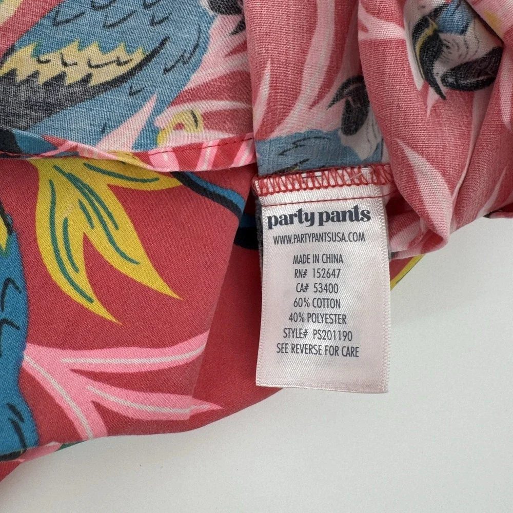 Party Pants Hawaiian Shirt XL‎ Pink Parrot Tropical Button Up Short Sleeve Beach